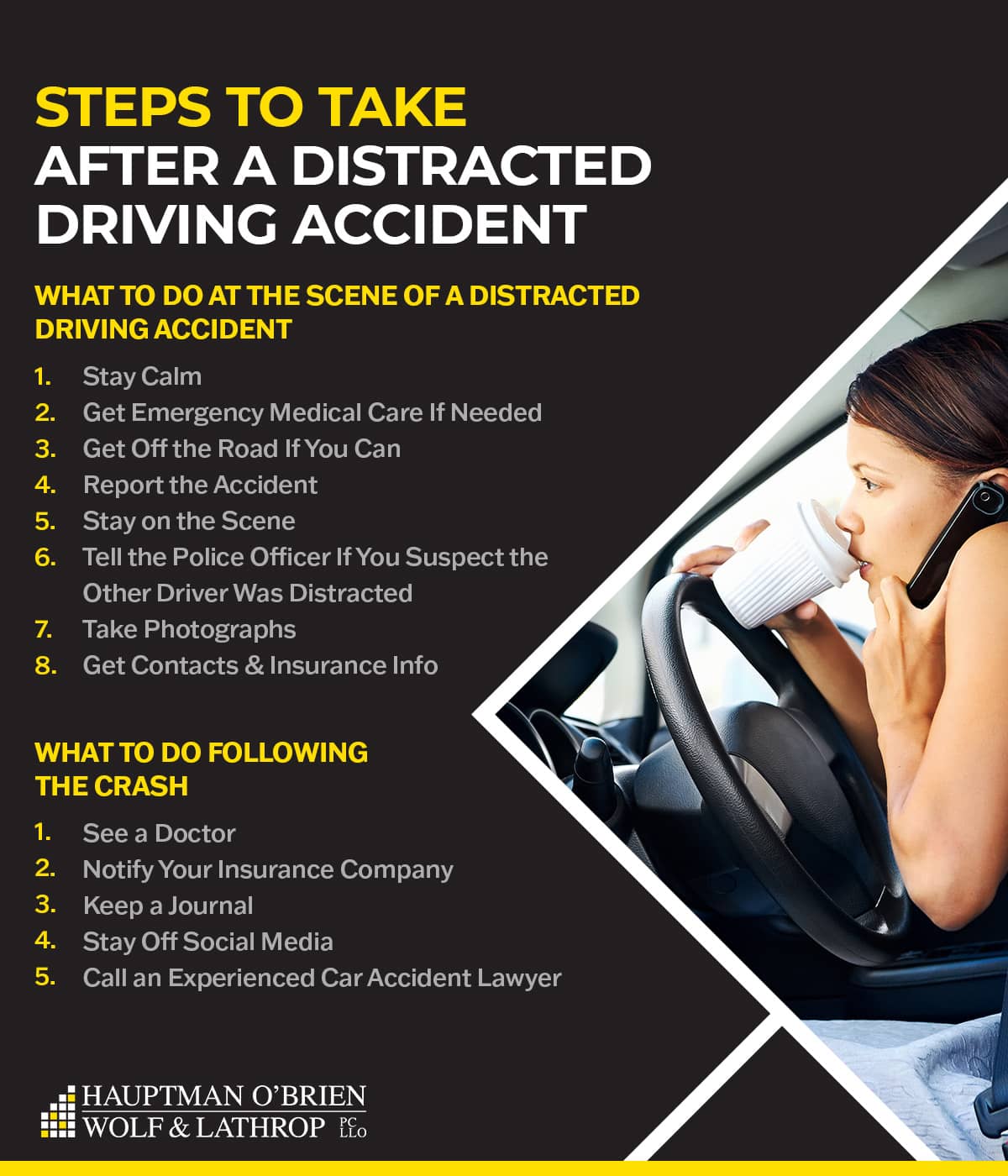 Steps to take after a distracted driving accident | Hauptman, O'Brien, Wolf & Lathrop