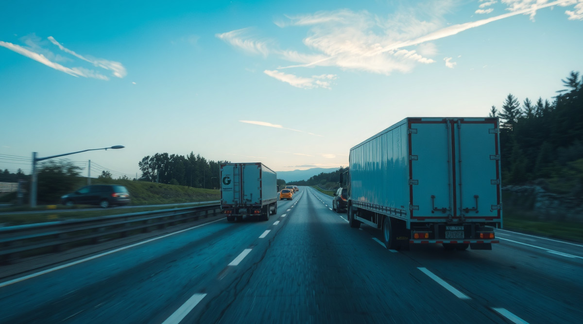 Large trucks on a road.
