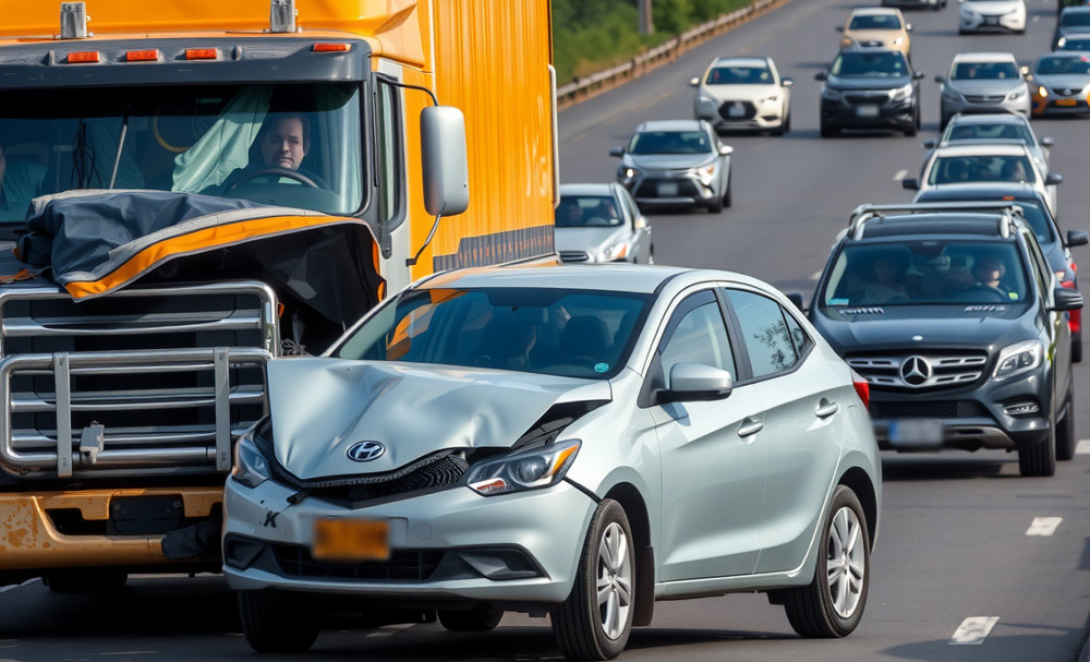 Motor vehicle accident between car and truck.