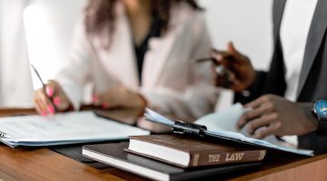 Personal injury attorneys discussing a case.