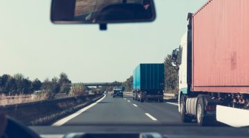 Trucks on the road.
