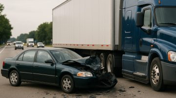 Accident between a regular car and a truck.