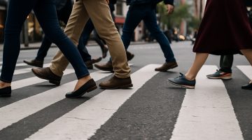 Pedestrians walking on crossing.