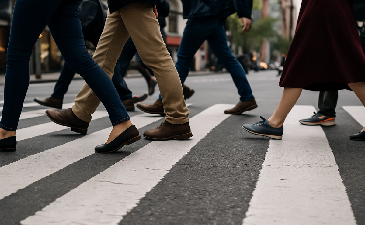 Pedestrians walking on crossing.