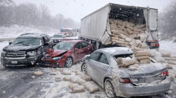 Accident caused by a truck's unsecured cargo.