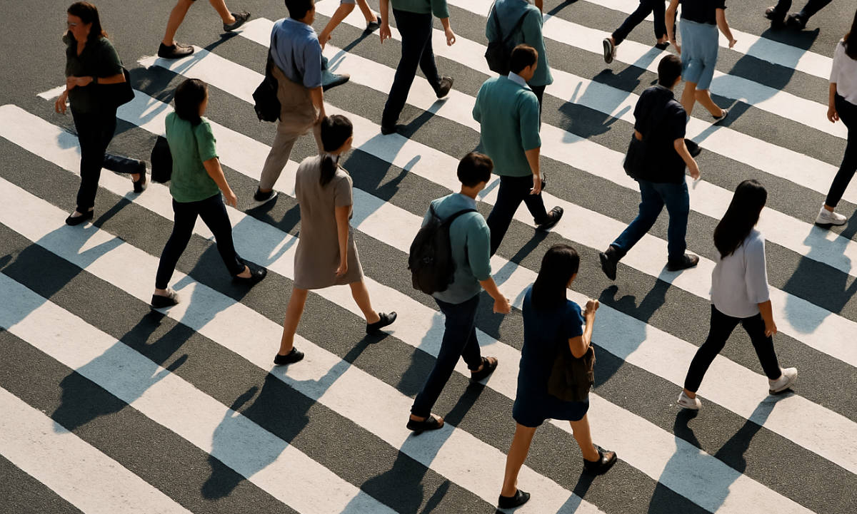 Pedestrians crossing the street.