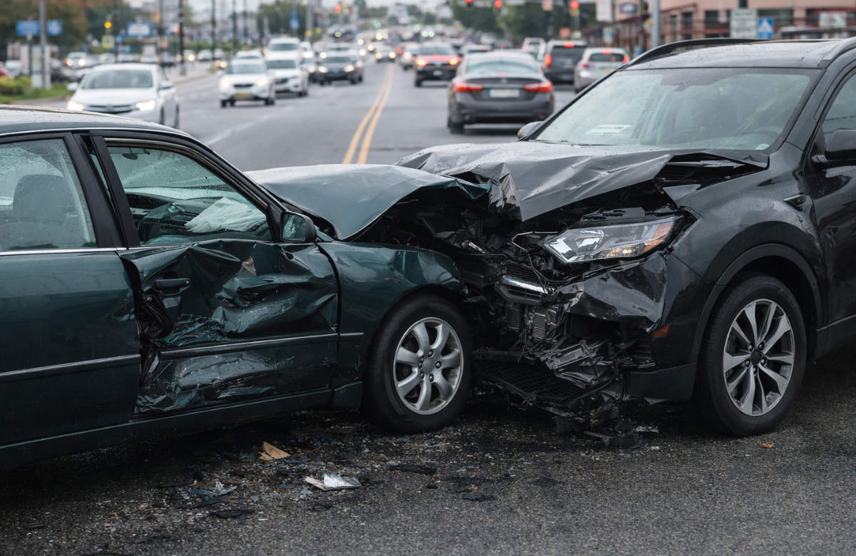 Car accident on busy road.