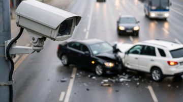Traffic camera and car crash.