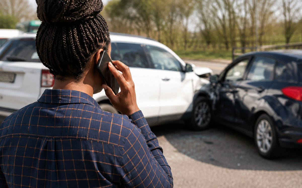 Woman reporting a car accident.
